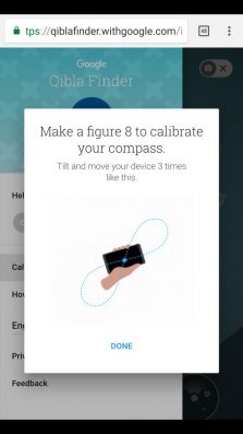 Agar maksimal Google menyarankan Anda untuk mengkalibrasi kompas Anda sebelum menggunakan Qibla Finder Technologue
