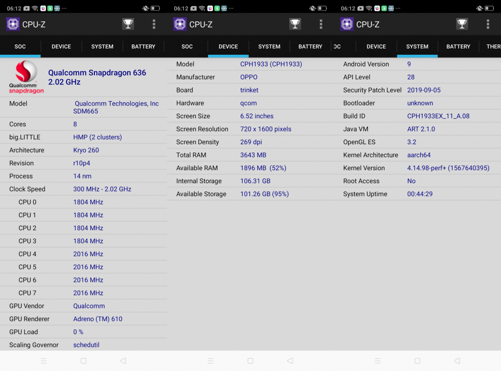 Screenshot CPU-Z Oppo A5 2020