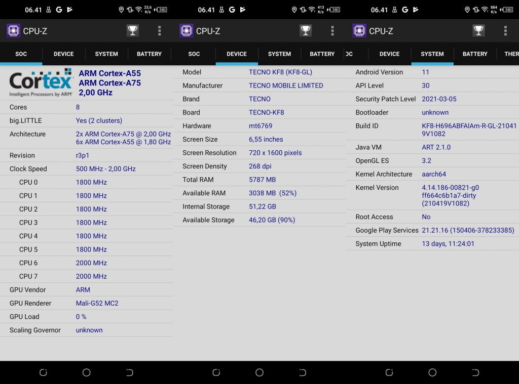 CPU-Z Tecno Spark 7 Pro