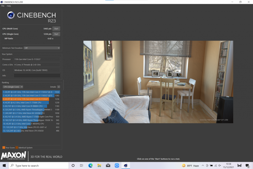 Cinebench R23 Huawei MateBook 14 2021