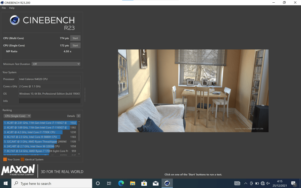 Cinebench R23 Axioo MyBook 14F