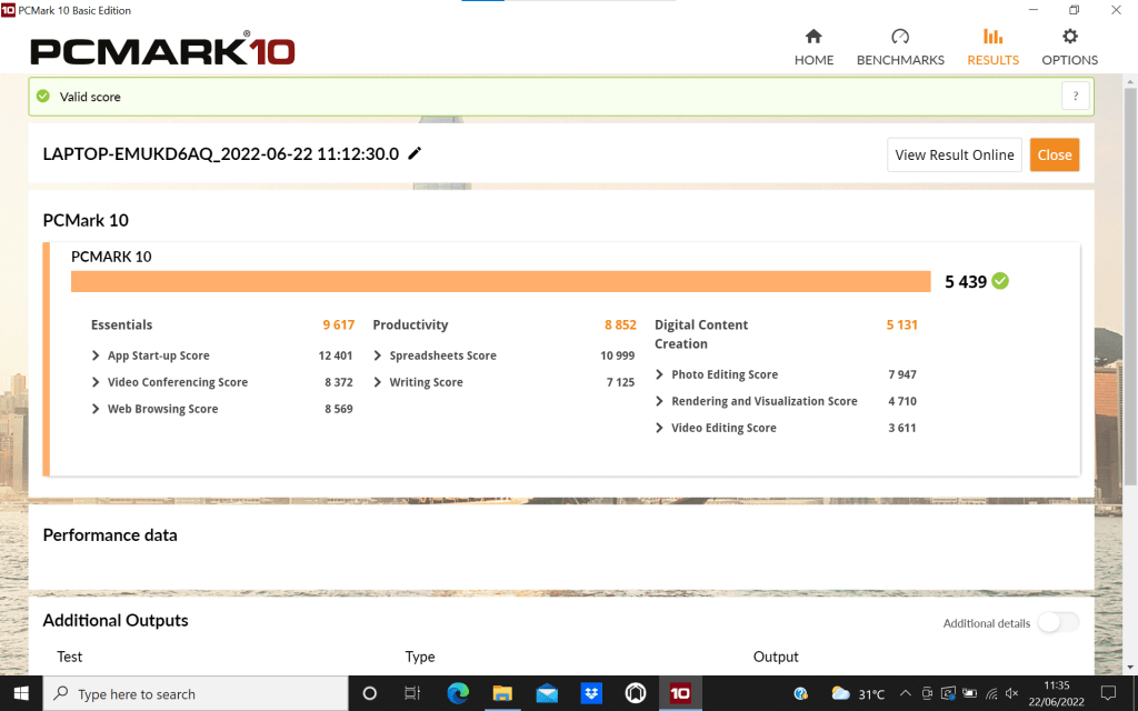 PCMark 10 HP Pavilion Aero 13-BE0001AU