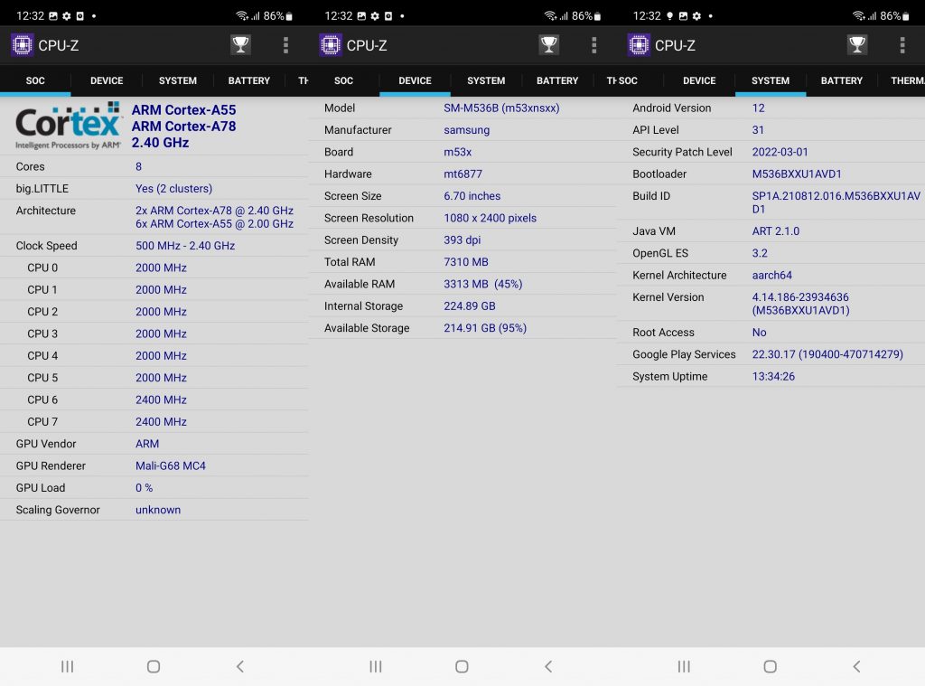 Screenshot CPU-Z Samsung Galaxy M53 5G