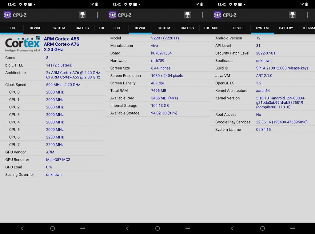 Screenshot CPU-Z vivo V25e
