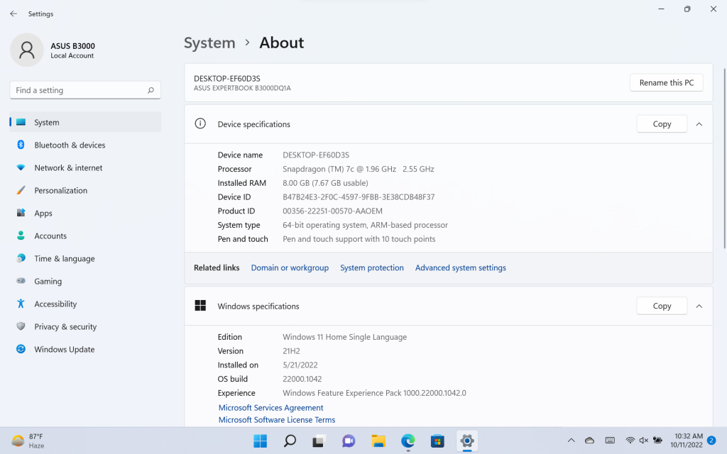 System Information Asus ExpertBook B3000