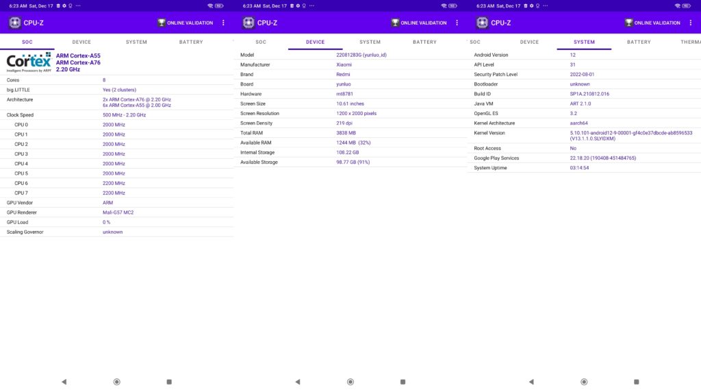 Screenshot CPU-Z Xiaomi Redmi Pad