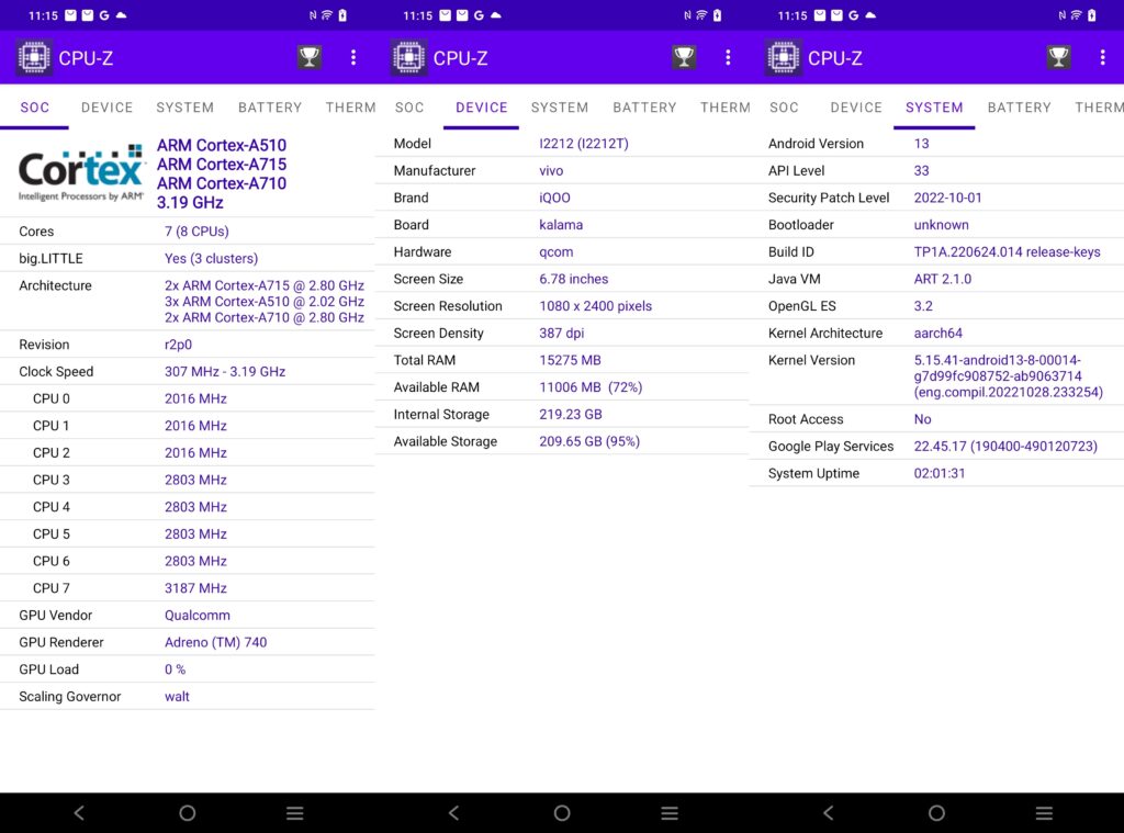 Screenshot CPU-Z iQOO 11 5G