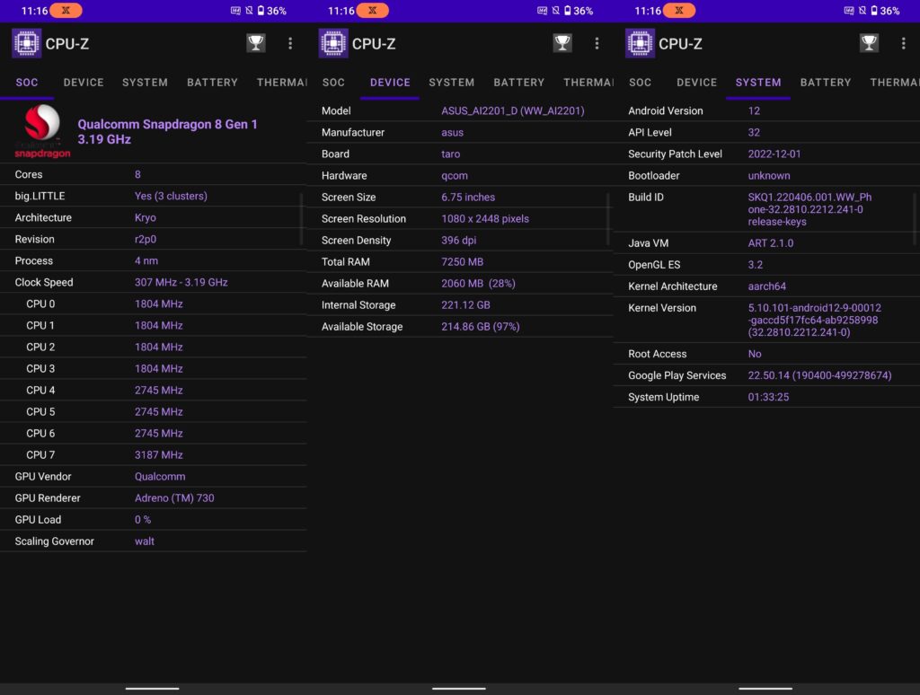 Screenshot CPU-Z Asus ROG Phone 6