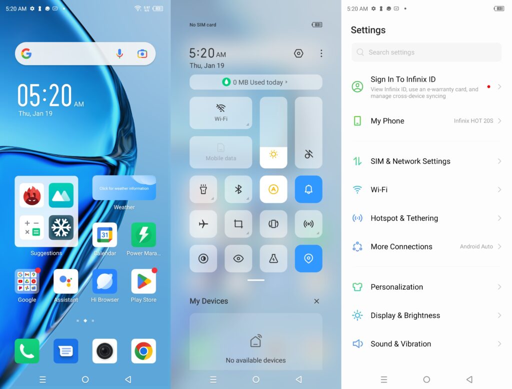 User Interface Infinix Hot 20S