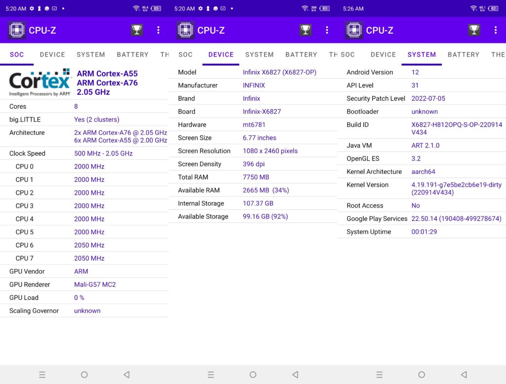 Screenshot CPU-Z Infinix Hot 20S