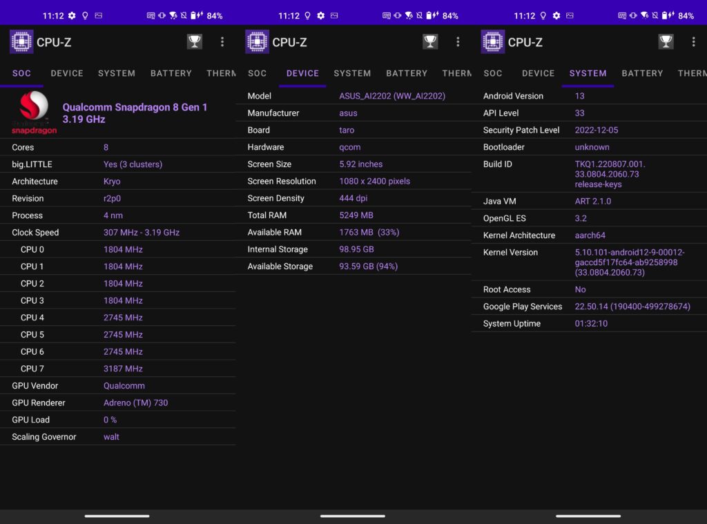 Screenshot CPU-Z Asus Zenfone 9