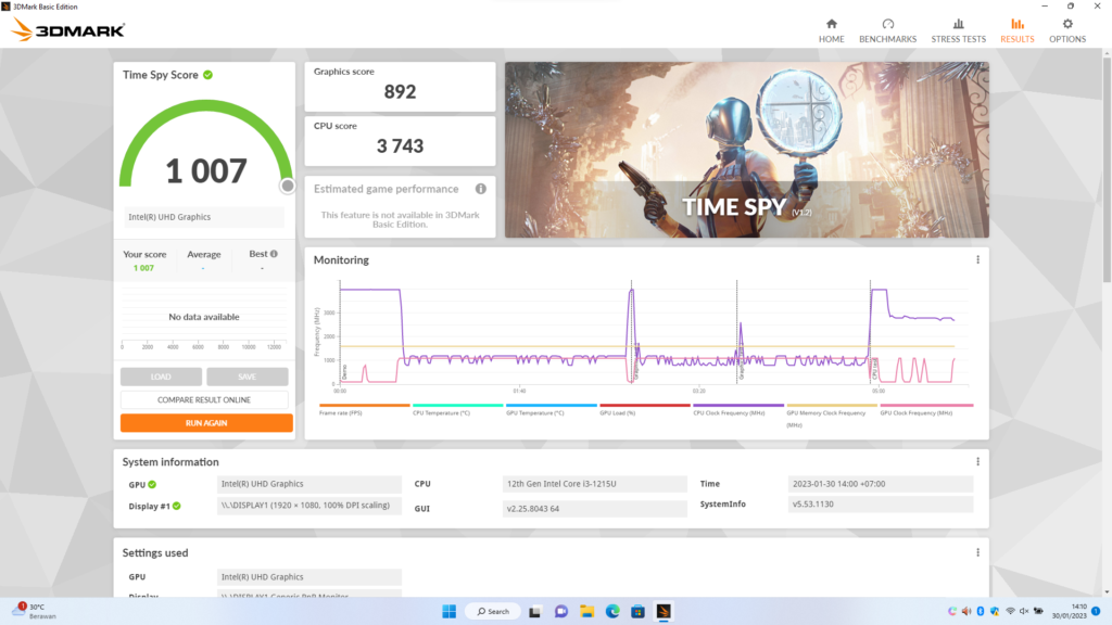 3DMark Time Spy Axioo MyBook Z6 Metal