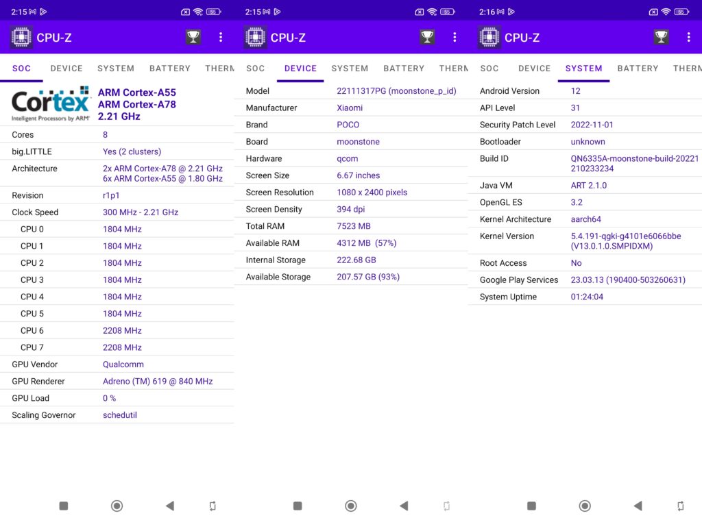 Screenshot CPU-Z Poco X5