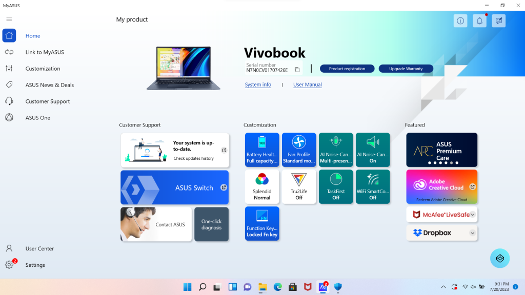 Aplikasi MyAsus Asus Vivobook A1502Z
