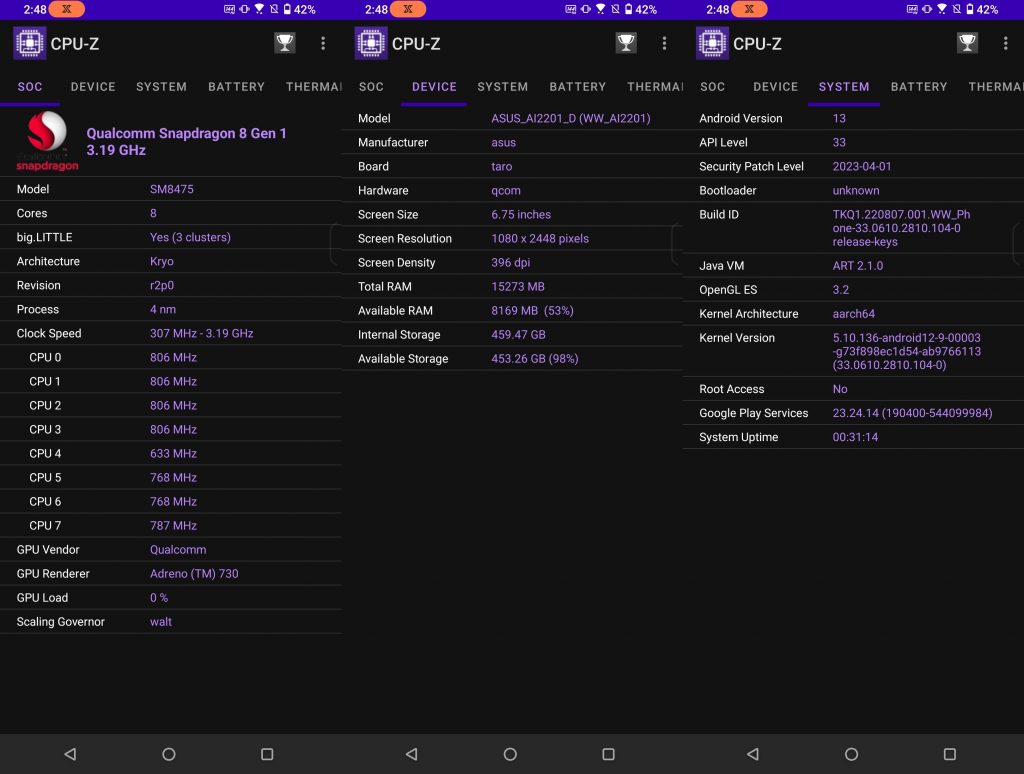 Aplikasi CPU-Z ROG Phone 6 Diablo Immortal Edition
