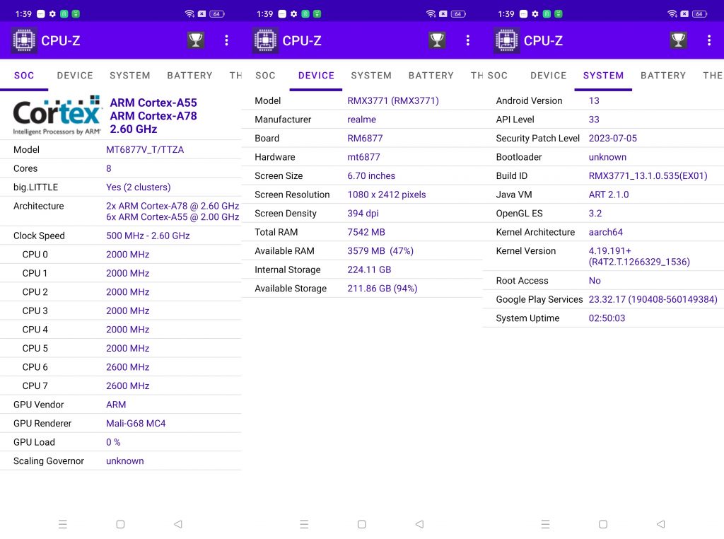 CPU-Z realme 11 Pro 5G