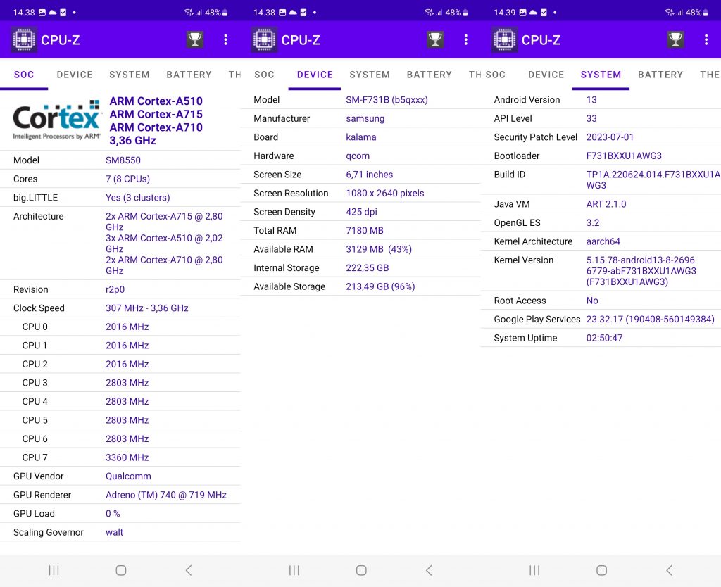 CPU-Z Samsung Galaxy Z Flip5