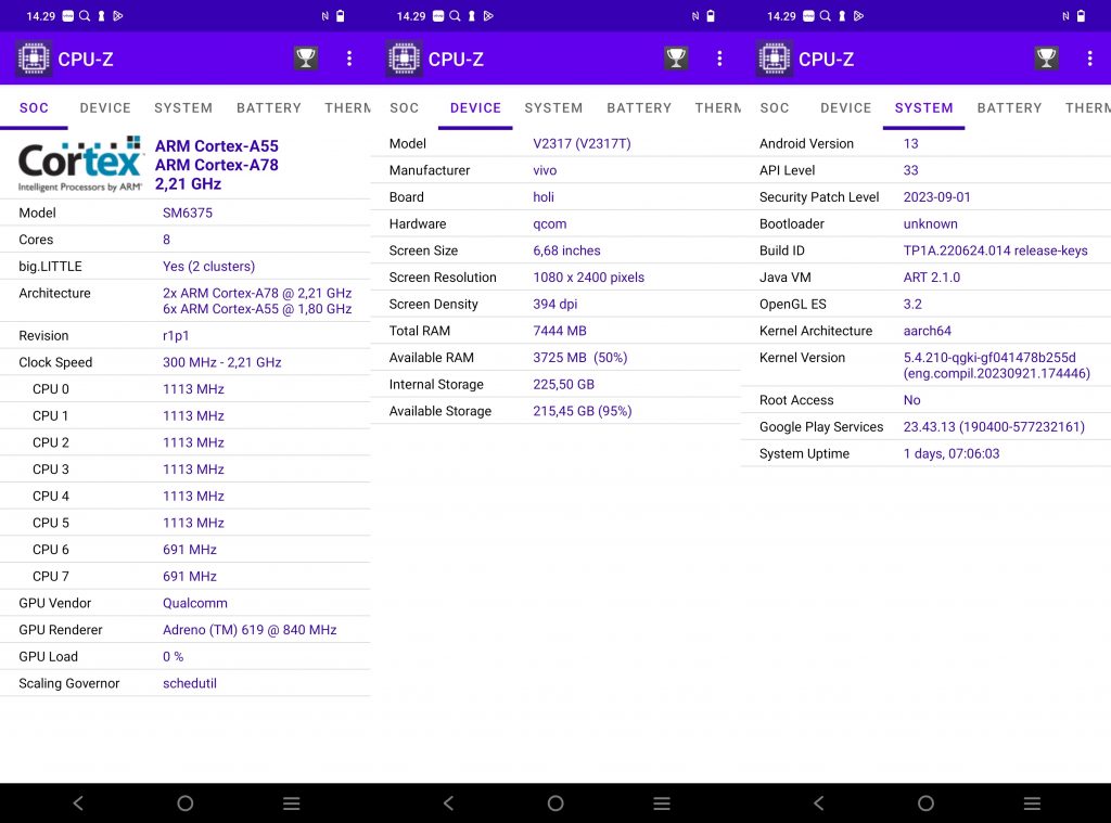 Screenshot CPU-Z vivo V29e