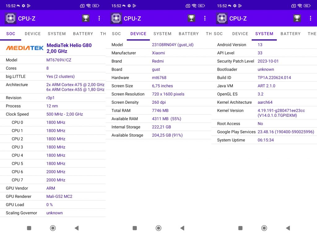 CPU-Z Xiaomi Redmi 13C