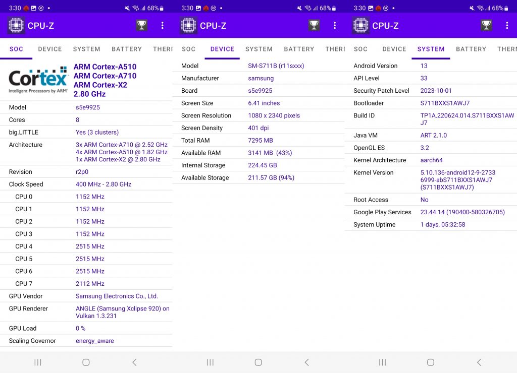 CPU-Z Samsung Galaxy S23 FE