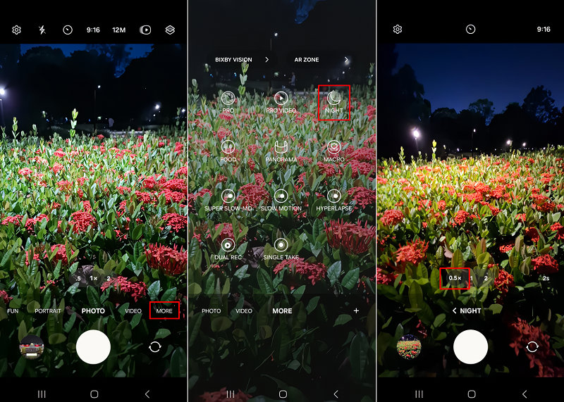Step Camera 0.5 pada Night Mode