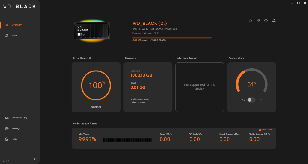 Aplikasi Dashboard SSD WD_BLACK P40
