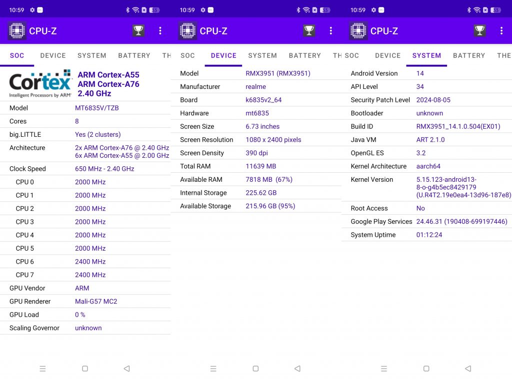 Screenshot CPU-Z realme 13 5G