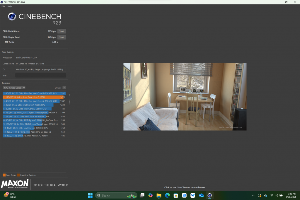 Screenshot CineBench R23 Honor MagicBook Art 14