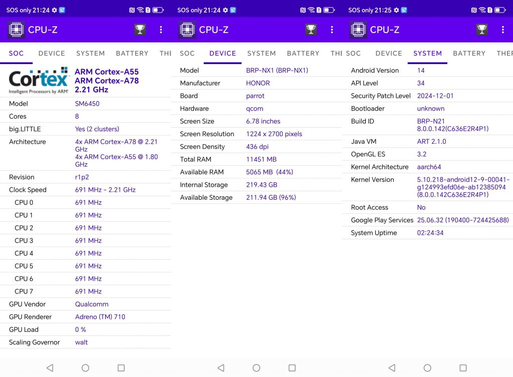 Screenshot CPU-Z Honor X9c