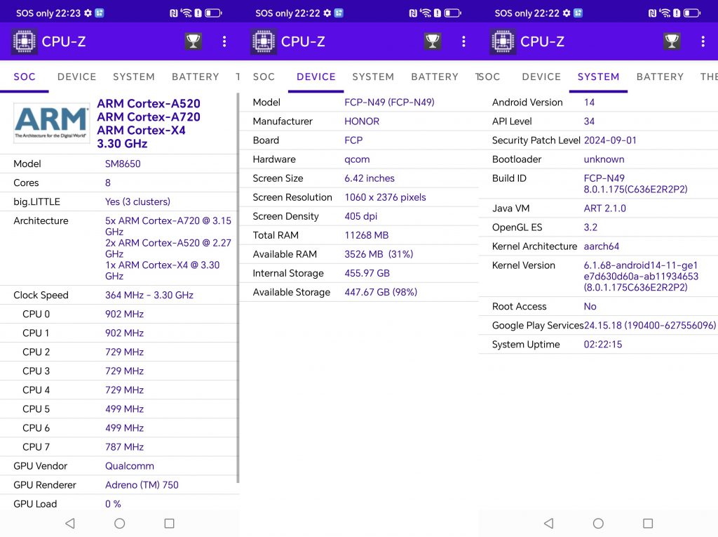 Screenshot CPU-Z Honor Magic V3