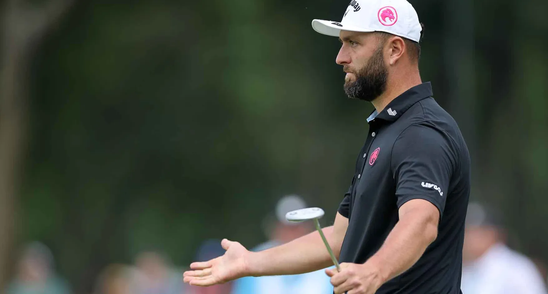 Jon Rahm reacts to a putt at LIV Golf Mexico City