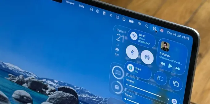 Close-up shot of MacBook Pro's Control Center