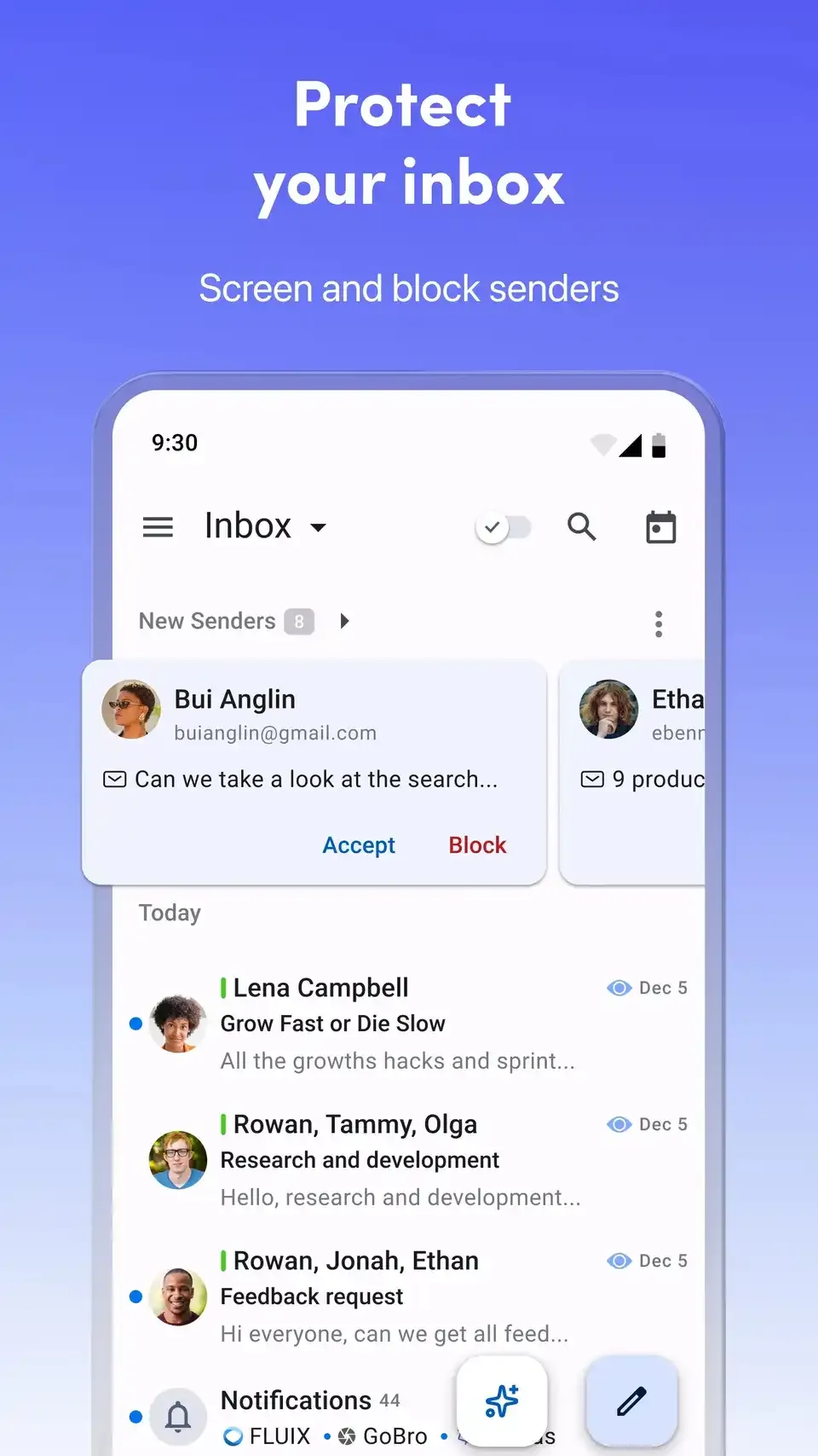 Screenshot showing Spark Mail's Gatekeeper feature
