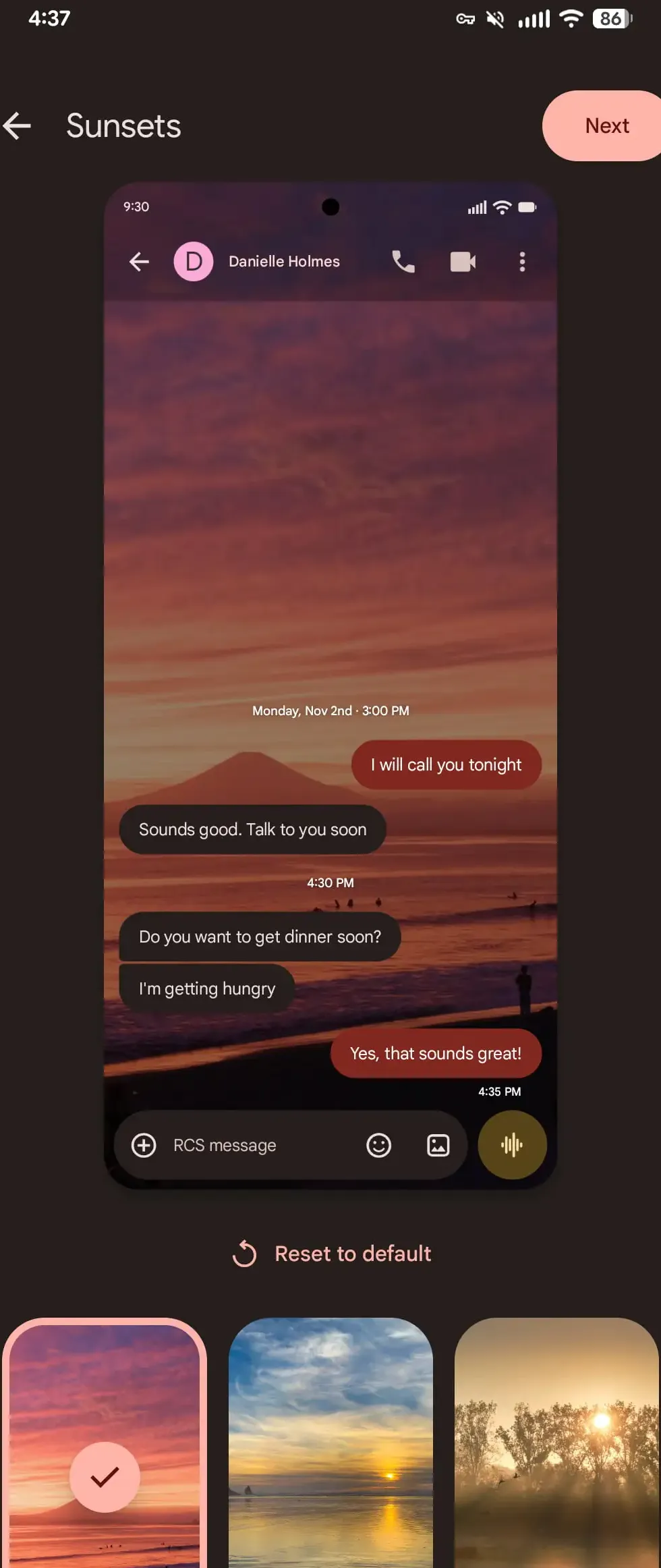 Opsi wallpaper dari koleksi Google untuk Chat themes