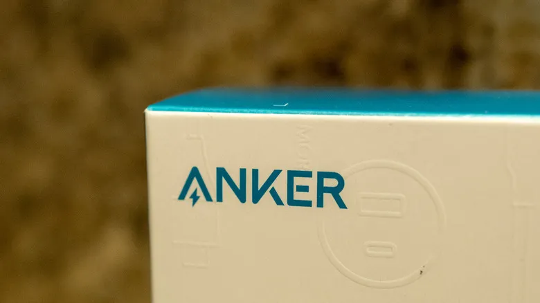 Close-up of the Anker logo on a product packaging