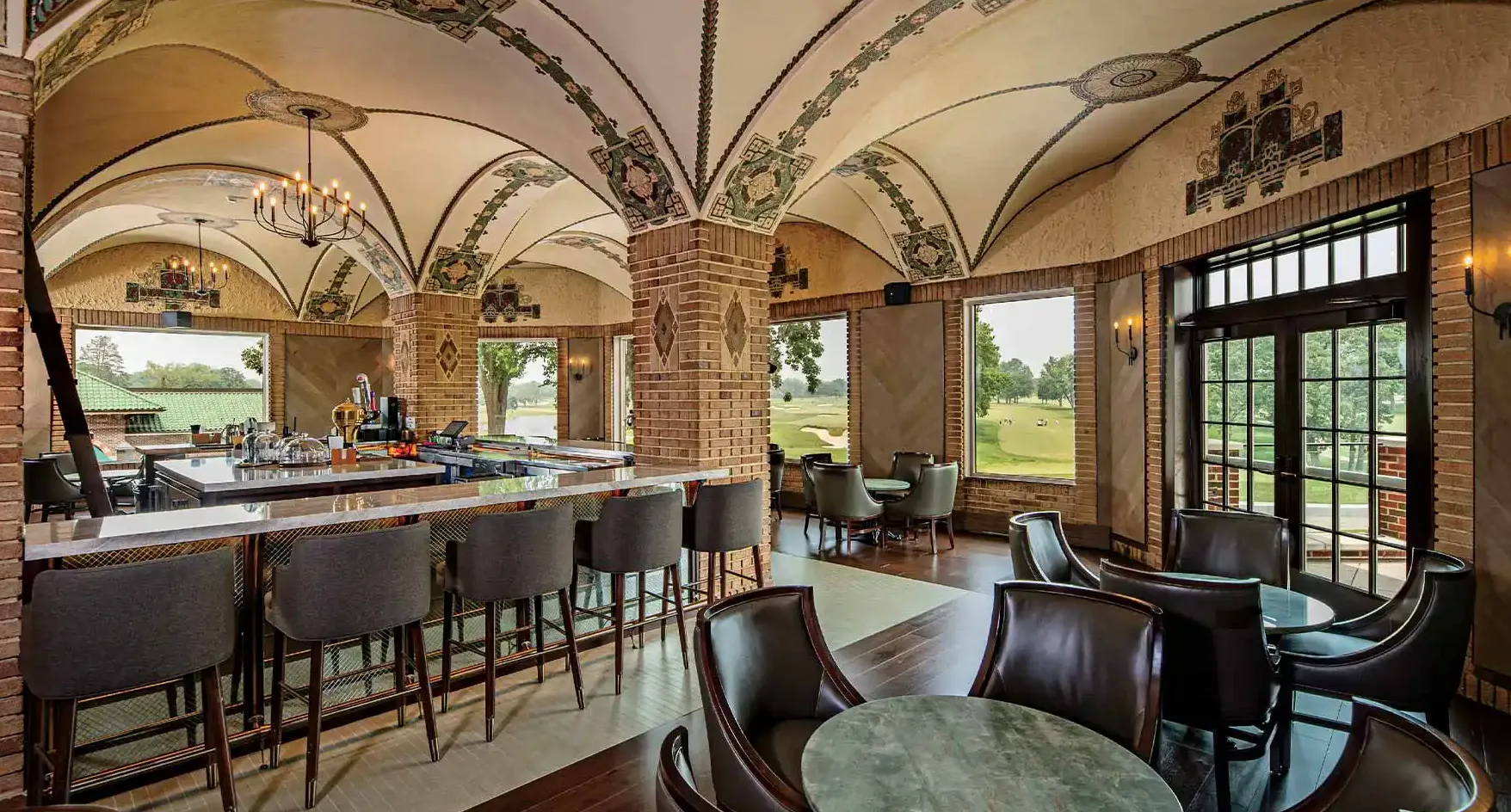 The Casbah, a legendary gathering spot inside the main clubhouse, overlooks Course No. 1.