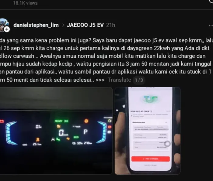 Tangkapan Layar Keluhan Konsumen J5 EV